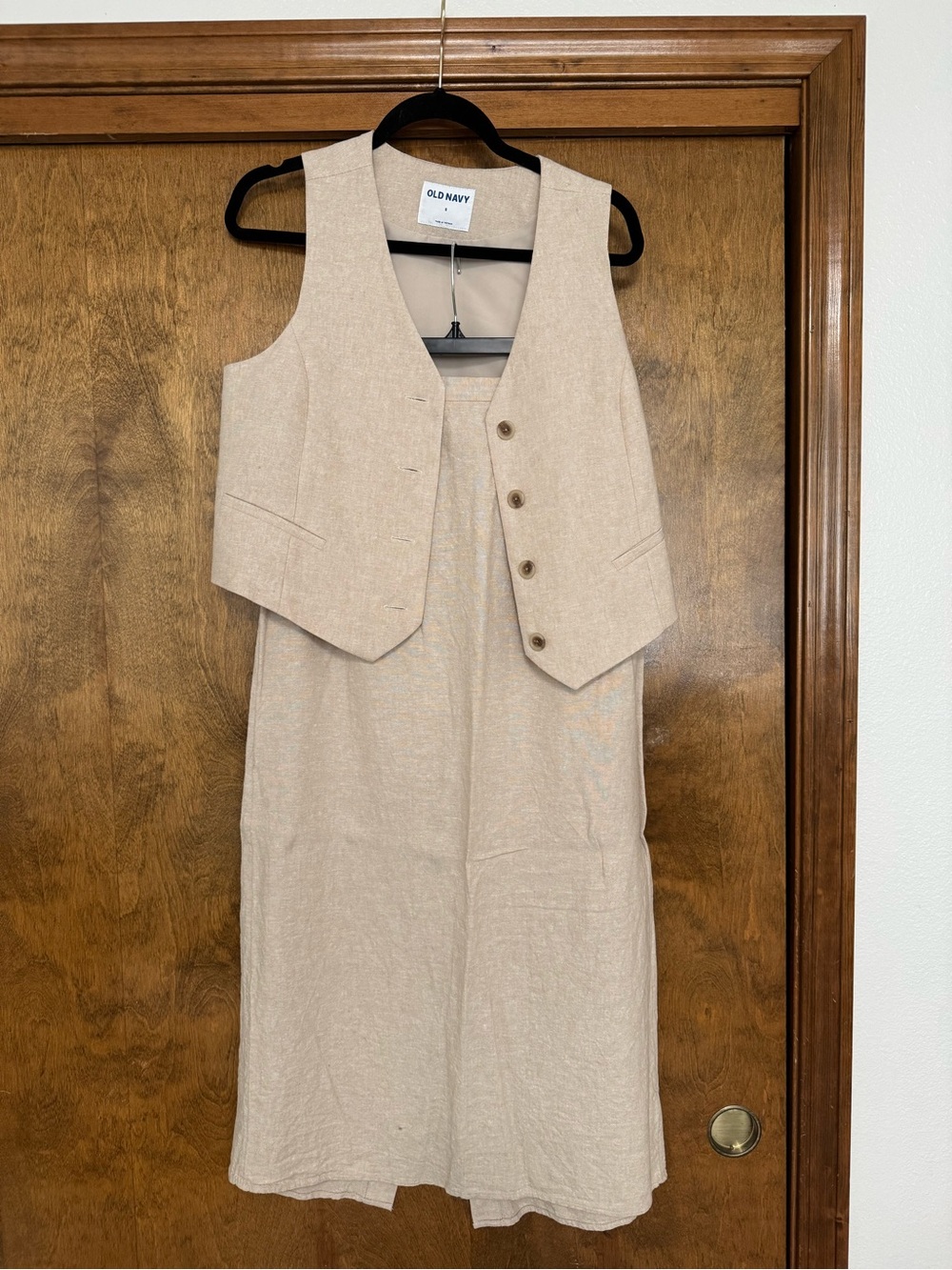 Old Navy Cream Linen Blend Midi Skirt with Matching Vest Set